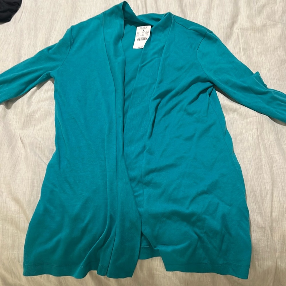 Brand new teal J. crew light sweater blouse thing? 60% cotton/ 40% polyester.